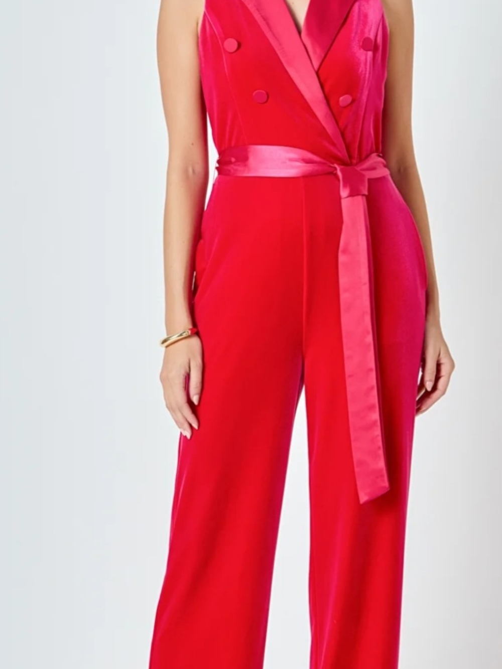 Endless Rose Pink Velvet Jumpsuit Wide Leg With Satiny Belt And Pockets
